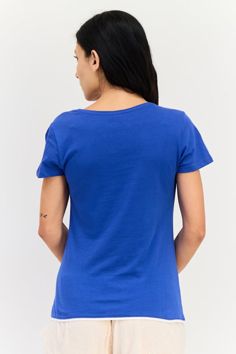 Zivame x Rosaline Women V Neck Graphic Print Short Sleeve Sleepwear, Blue - Image 2